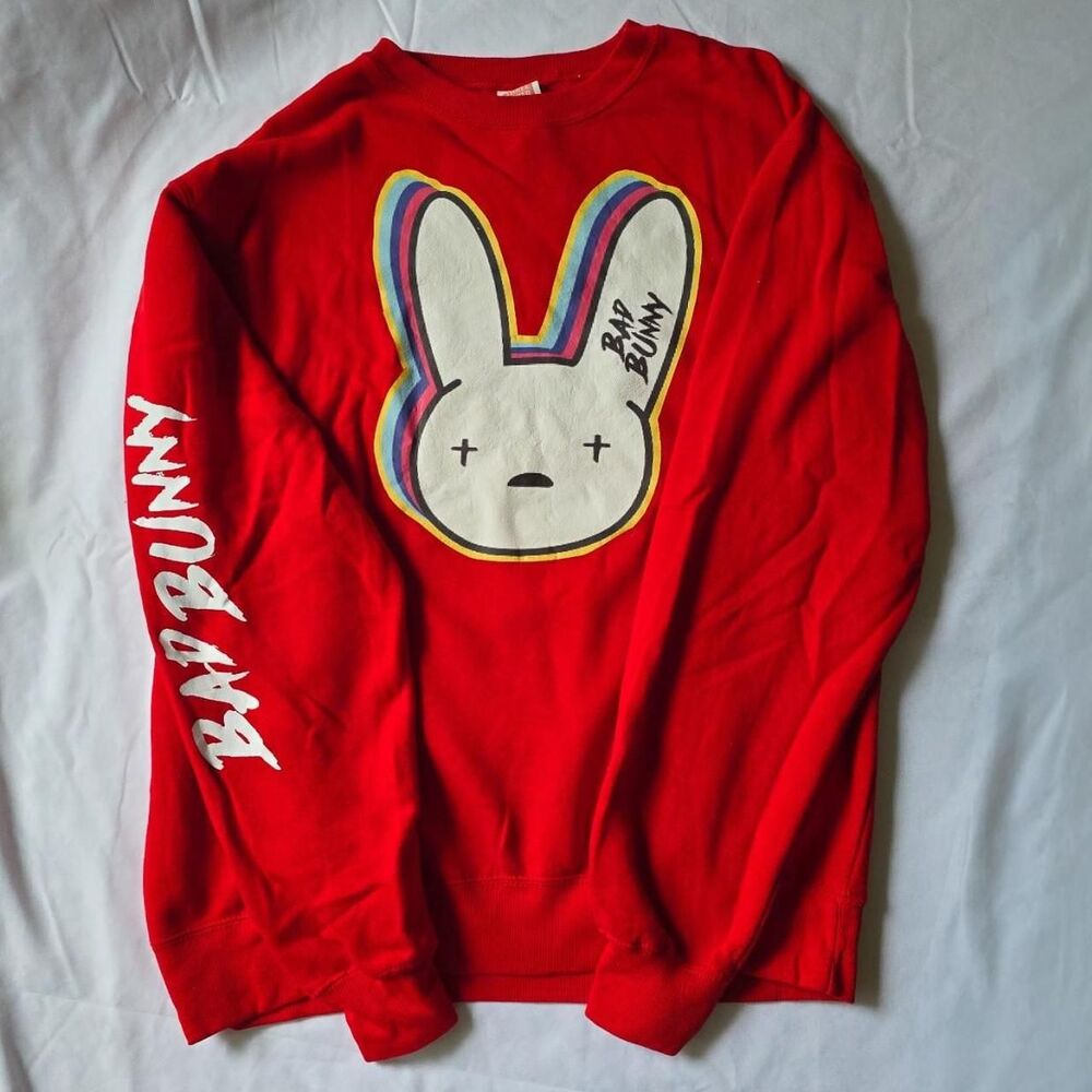 Bad Bunny Red Graphic Crewneck Sweatshirt Size M